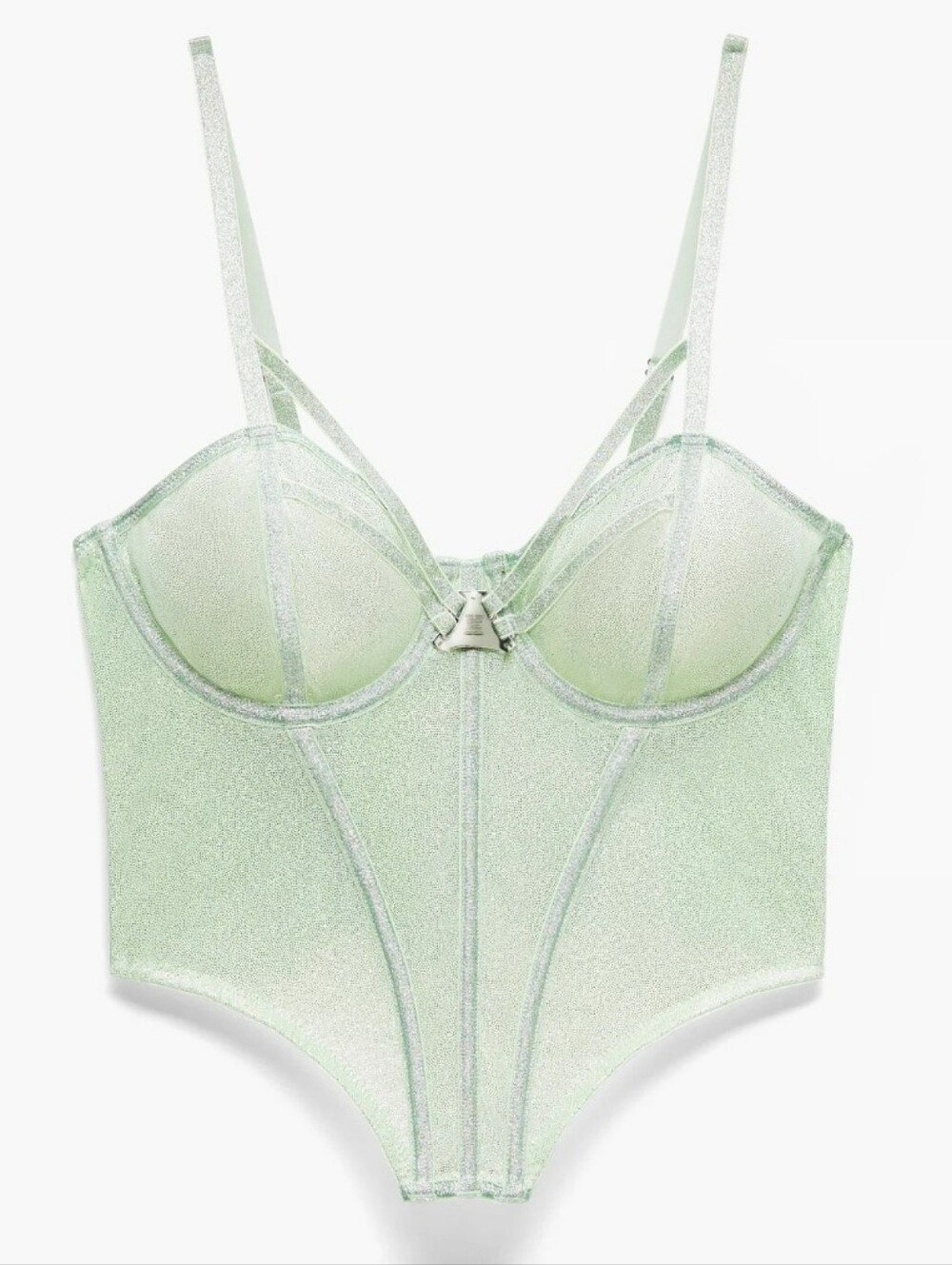 Savage X Fenty Going Platinum Mesh Sheer Bustier In Green Mist - Size M